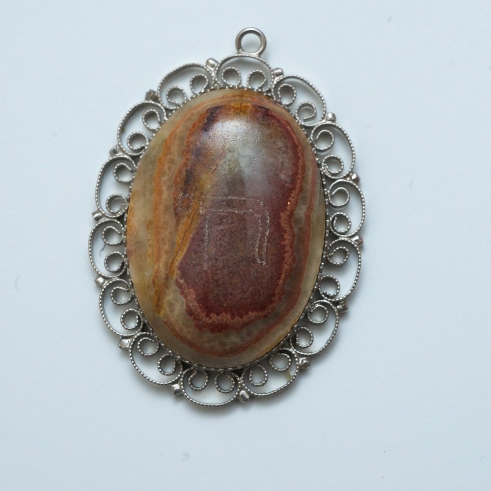 Engraved Chai Polished Stone Pendant Enhancer